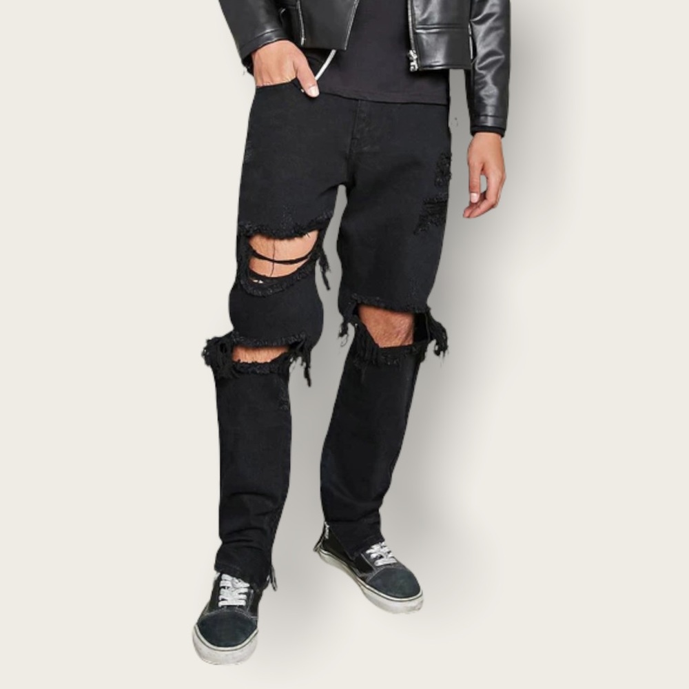 Forever 21 Black Distressed Slim Jeans Black